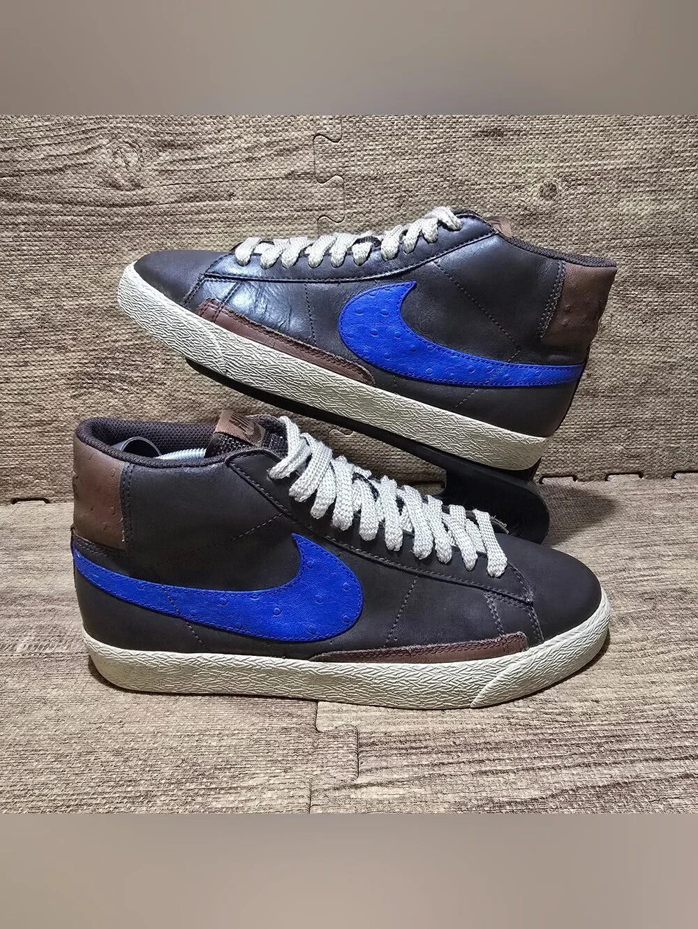 RARE Nike Blazer High Ostrich Brown Royal Blue Shoes Sz 11 315877-241 Mens